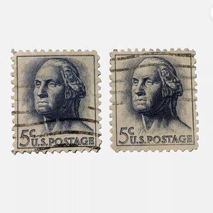 1962 George Washington 5-cent Blue Stamp Set of 2 Used Stamps